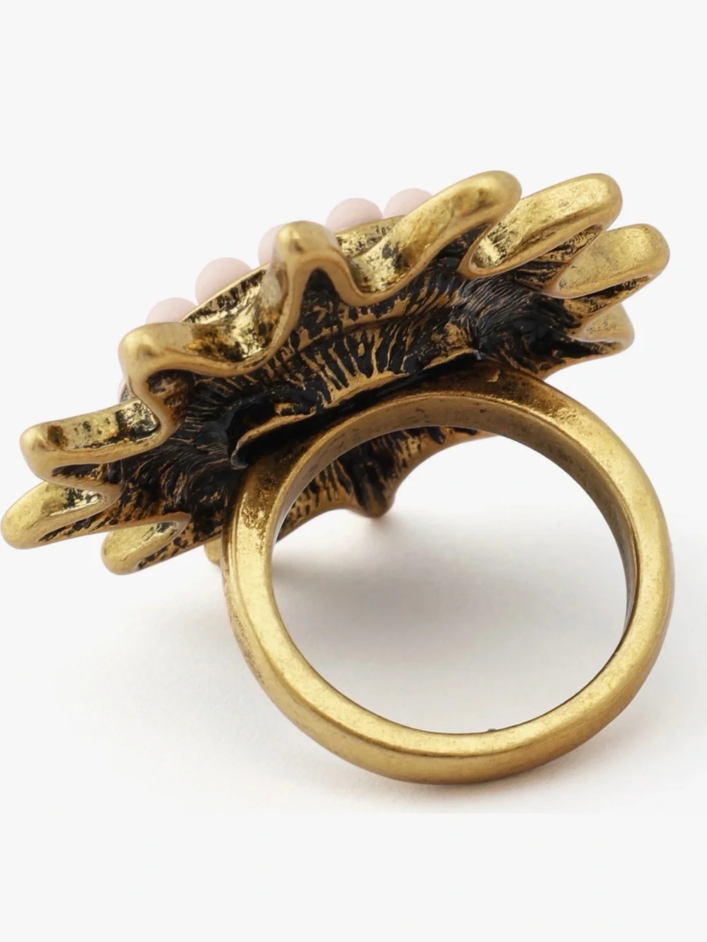 Kurt Geiger Gold Sunburst Cocktail Ring with Pink Stone Sz 9